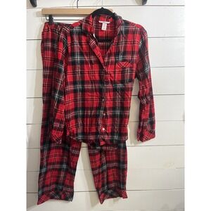 Victoria's Secret Red Black Plaid Flannel Pajama Set Christmas Size Small